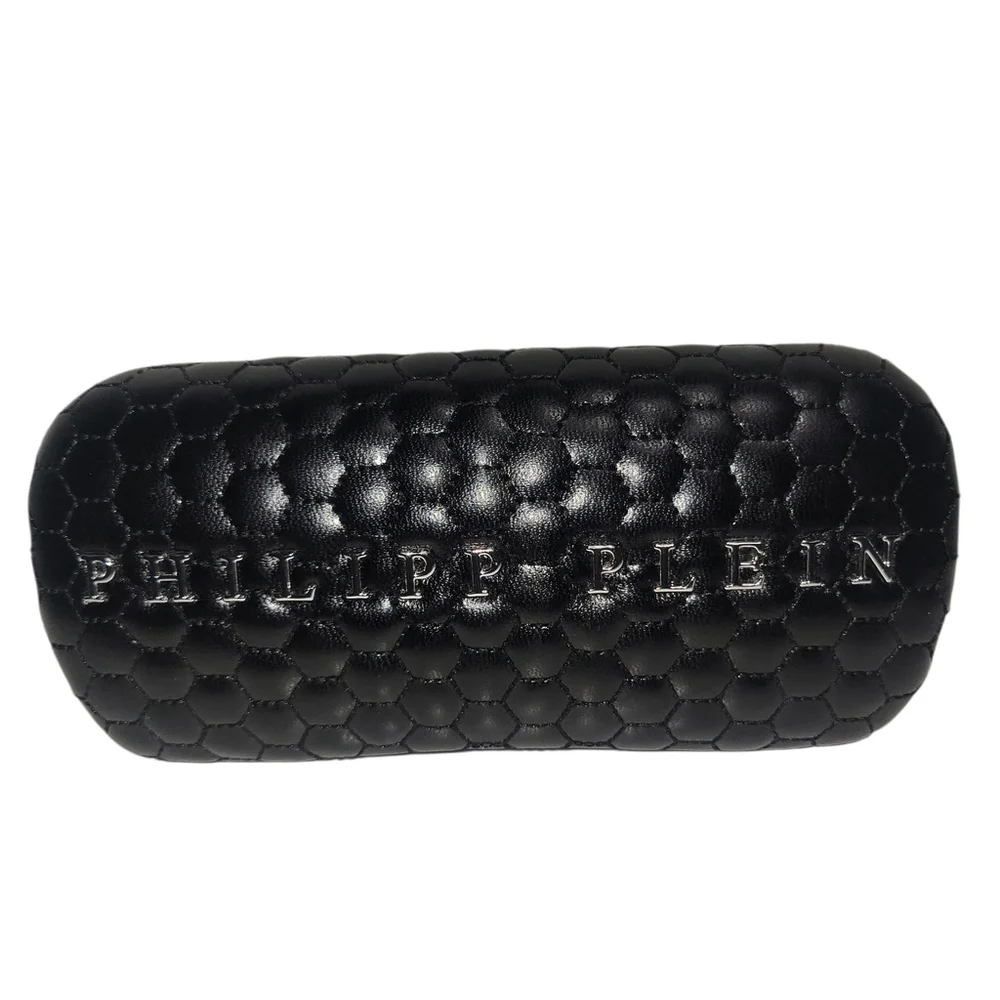 Phillip Plein Black Clamshell Leather Eyeglasses-Sunglasses Box With Cloth